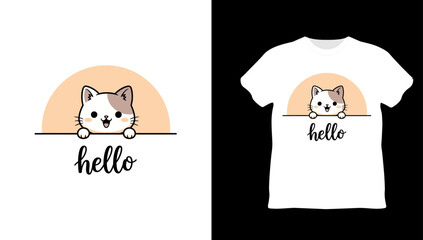 Cute Cat Peeking with Hello Slogan T Shirt Design for Pet Lovers © mamunit1