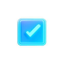 Neon Blue Checkmark 3D Glossy Icon Approval Badge