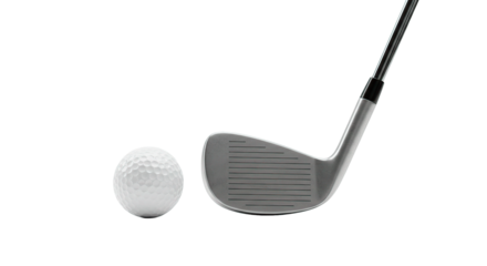A golf club and ball, ready for a perfect shot on a black background.