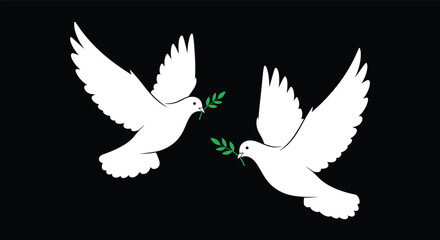 Obraz premium Two white doves with olive branches flying in the sky symbolizing peace and hope for the future
