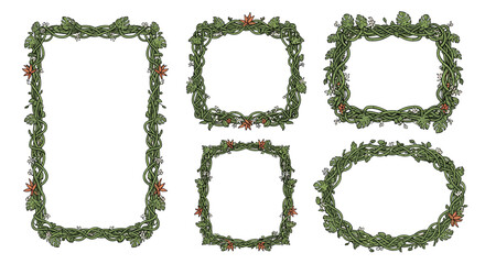 Decorative botanical borders and frames with berries and leaves for festive occasions