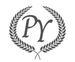 Initial letter P and Y, PY monogram logo design with laurel wreath. Luxury calligraphy font.