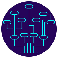 Decision Tree icon. Vector pictogram with thin lines on a round dark blue background. Clean minimal outline style for AI logic modeling, decision flow, and machine learning algorithms