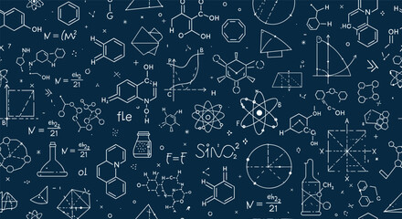 Abstract science formulas and chemical structures background pattern