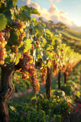 Weinberge in der Toskana in der Chianti Region am frühen Morgen, Generative AI