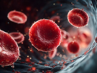 Fototapeta premium Red Blood Cells Flowing Inside Blood Vessel — 3D Medical Illustration
