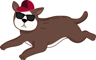 Brown Dog in Red Hat – Cute Cartoon Fashion Dog Vector