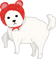 White Dog with Red Hood – Cute Cartoon Fashion Dog Vector