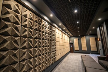 Modern Soundproof Room with Textured Acoustic Panels and Dim Lighting