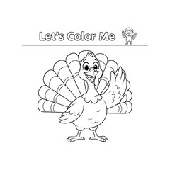 Thanksgiving turkey coloring page for kids isolated on white background