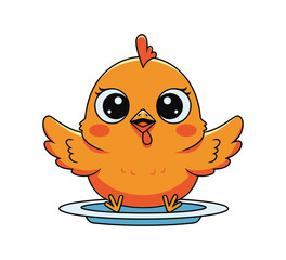A cute orange chick with big eyes on a plate