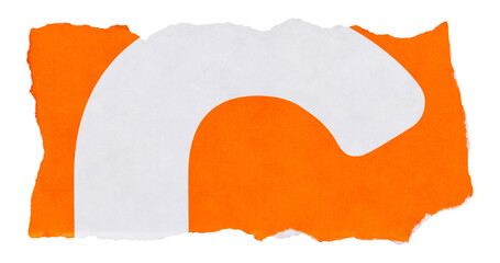 Scrap of torn paper with white arc on orange background, isolated collage element for scrapbooking