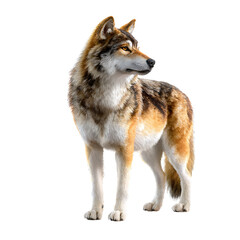 Obraz premium Majestic Wolf Portrait: A lone wolf stands with unwavering confidence. It's fur gleams under the light. Its posture speaks of resilience and the untamed beauty of the wild.