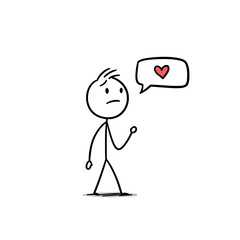 Stick figure walking with a speech bubble expressing love  