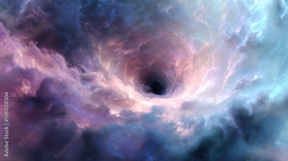 Wall mural cosmic vortex surrounded by swirling clouds of vibrant colors, creating a mesmerizing visual effect,
