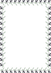 Olive branch frame. Botanic plant empty template. Empty frame box. Hand drawn vector illustration
