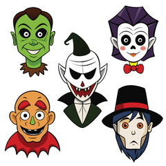 Fototapeta premium Five cartoon monster faces for Halloween character