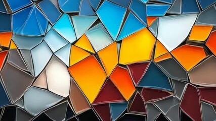 Abstract polygonal glazed tile design with broken glass effect, multicolor reflections and sharp lighting - Powered by Adobe