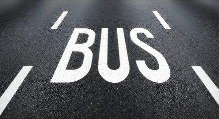 Bus Stop Designation White Markings On A Black Asphalt Road Surface