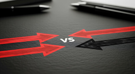 Fototapeta premium Conceptual illustration of competition and comparison presented on a black background and pens for additional emphasis