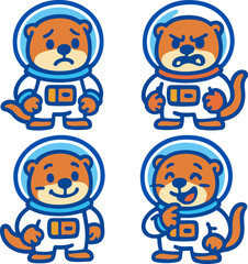 Astronaut Otter Emotions Sad, Angry, Happy, and Smiling