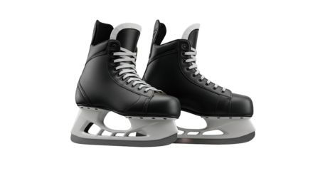 Sleek black ice skates, ready for the rink or competitive play, isolated on black.