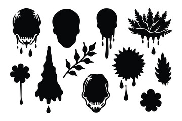 Black melting skulls and floral elements dripping leaves