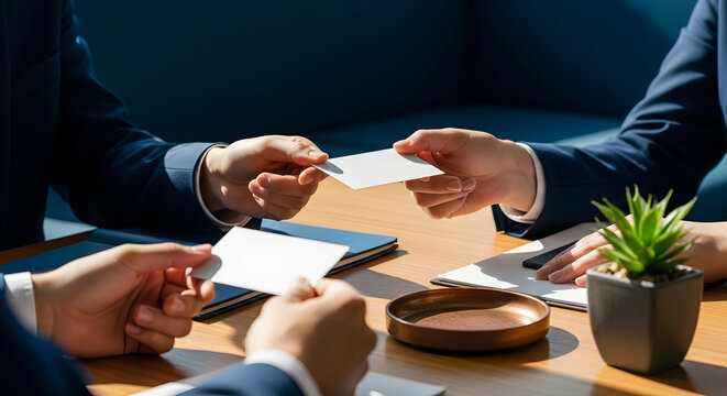 Business card exchange between professionals for networking and collaboration process