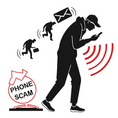 silhouette Phone scam on white background