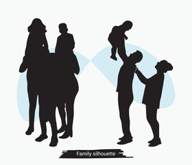 Vector hand drawn collection of family silhouettes