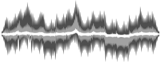 Fluctuating digital waveform creating a dynamic audio spectrum visualization, representing sound frequency and amplitude changes over time for music production and audio analysis