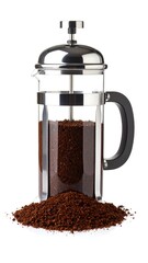 Transparent coffee press with grounds