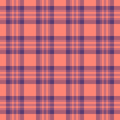Elegant plaid pattern in coral and violet. Seamless tile for backgrounds, textiles, or digital designs. Versatile for traditional or modern applications.