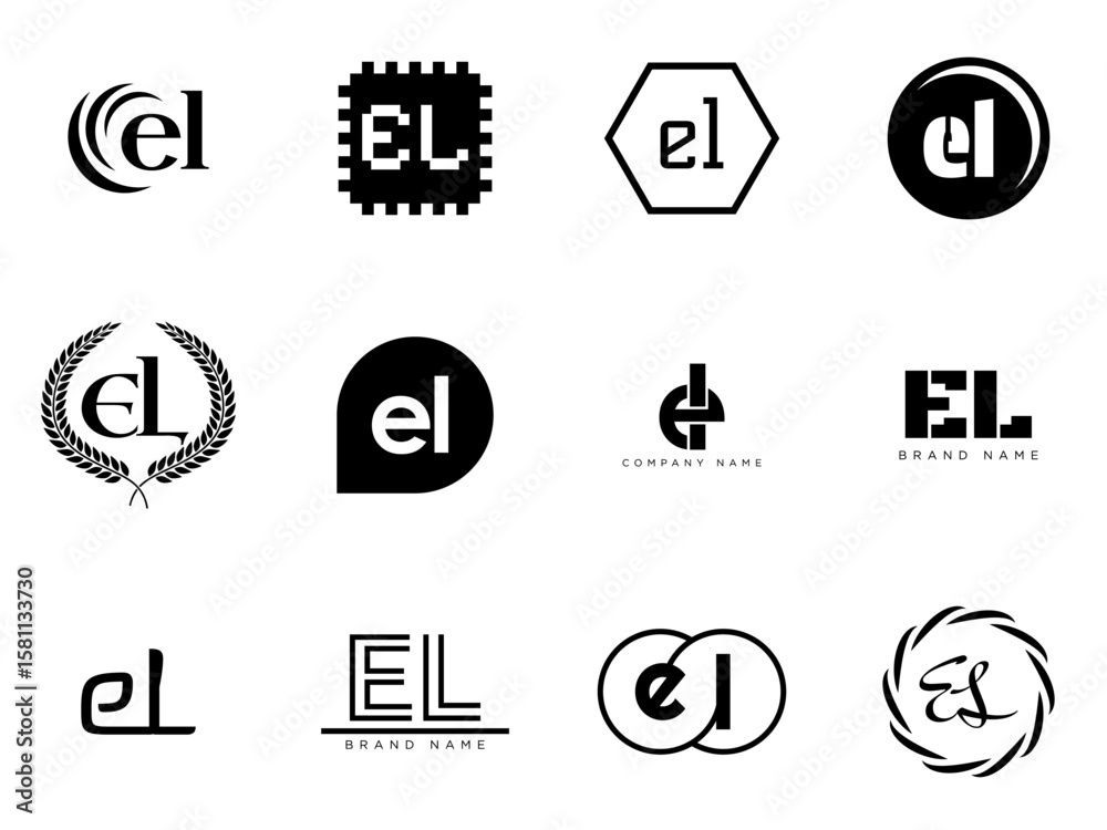 Fototapete EL logo company template. Letter e and l logotype. Set different classic serif lettering and modern bold text with design elements. Initial font typography.