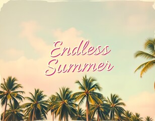 A serene sky, dotted with clouds, meets a line of swaying palm trees, proclaiming "Endless Summer.