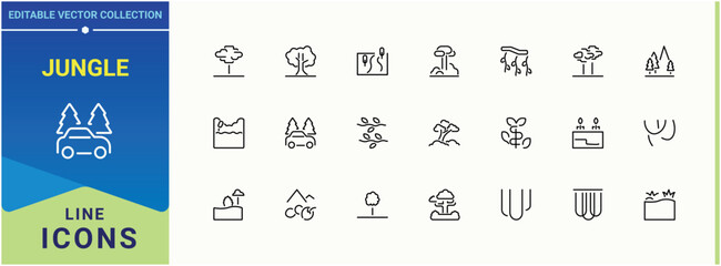 Jungle linear icon. Containing green, wild, foliage, botanical and more. Rainforests icon set. Minimalist icons pack. Vector illustration.