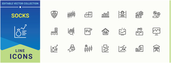 Socks icon set. Containing cloth, man, clothing, sock, stocking and more. Stockings linear icon collection. Icons for UI design. Editable vector art and illustration.