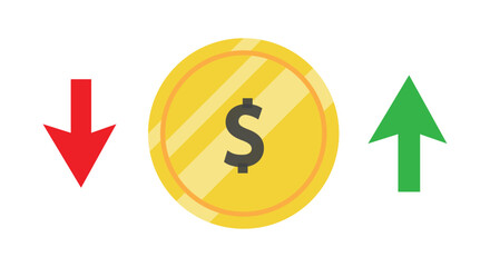 Dollar coin with up and down arrows vector