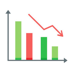 Decreasing Bar Chart with Arrow on Transparent Background