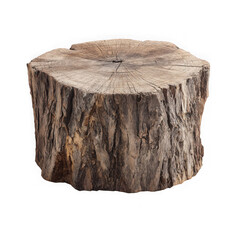 Rustic weathered tree stump with textured bark and visible growth rings isolated on transparent background