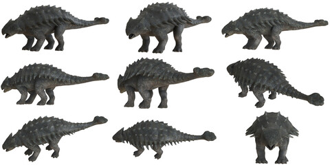 Collection of ankylosaurus dinosaur models in various poses.