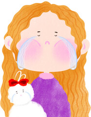 Crying Cartoon Girl with Stuffed Animal – Cute Emotional Illustration in Kawaii Style