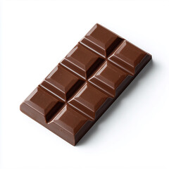 Milk chocolate bar resting on a white background