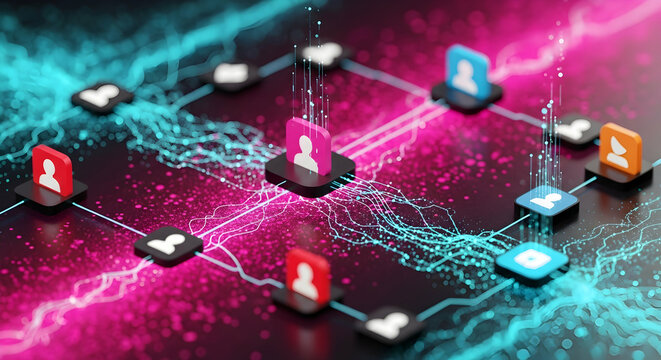 Connected Digital Identities Networking Through Cyber Space Metaverse Abstract - Powered by Adobe