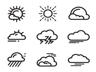 Weather symbols collection icon with line vector art