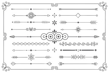 Decorative line dividers and borders vector set with vintage and art deco ornamental page separators.