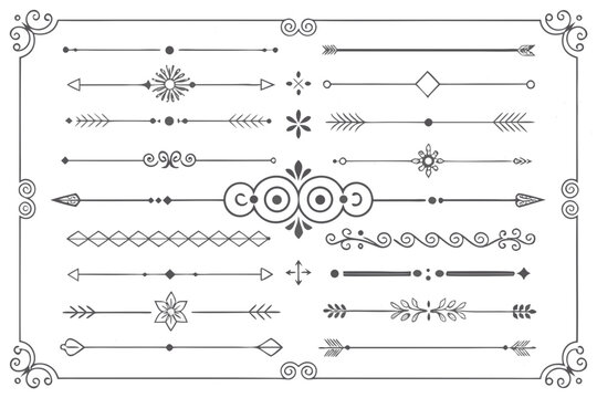 Decorative line dividers and borders vector set with vintage and art deco ornamental page separators.