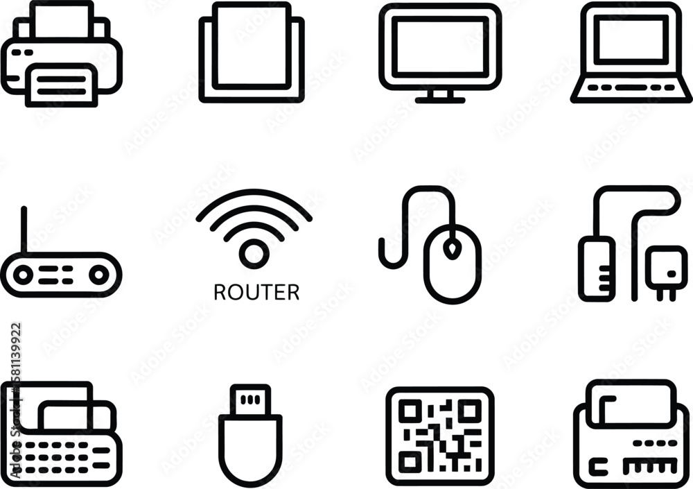 Poster vector illustration of essential computer and networking icons