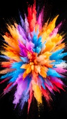 Vibrant colorful powder explosion on black background