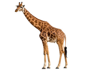 Fototapeta premium Full-Body Giraffe Standing Upright in Side Profile, Transparent Background PNG.